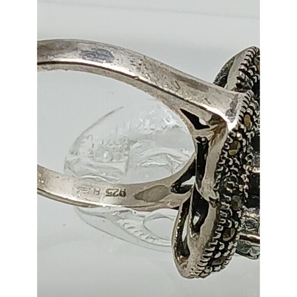 1990's Vintage Antique-Style Marcasite Sterling Silver Diamond CZ Size Ring 8.5 - Picture 8 of 9